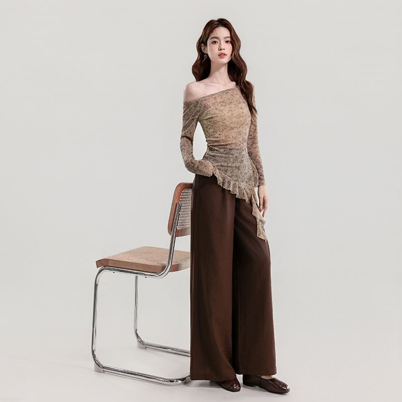 Sheer Ruffle Off-Shoulder Top