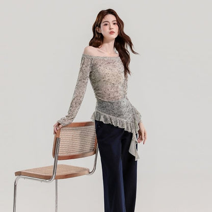 Sheer Ruffle Off-Shoulder Top