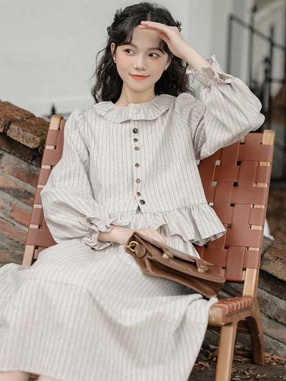 Pinstripe Blouse & A-Line Skirt Set