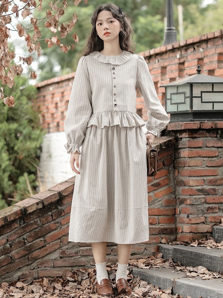 Pinstripe Blouse & A-Line Skirt Set