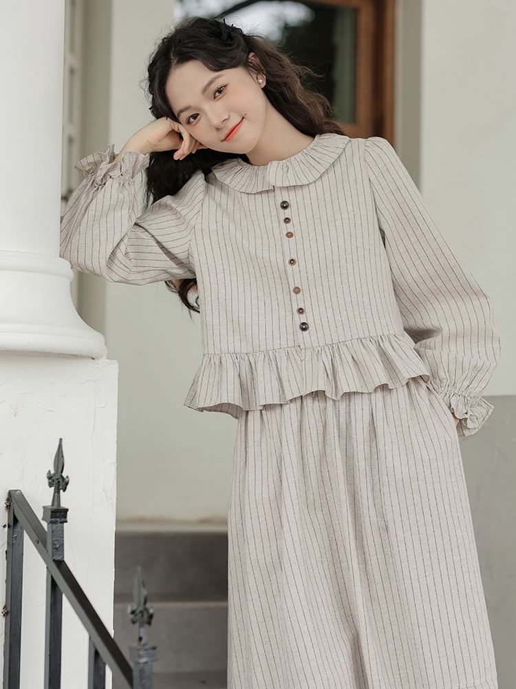 Pinstripe Blouse & A-Line Skirt Set