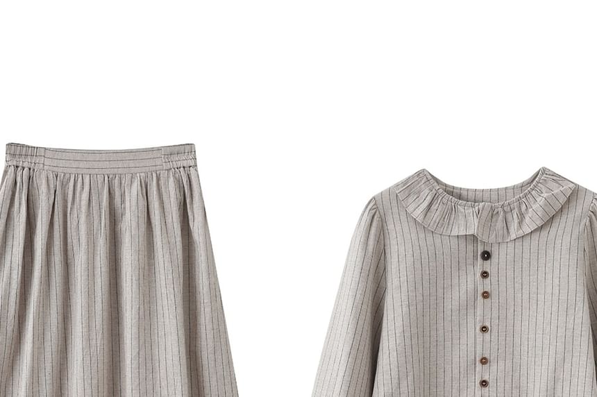 Pinstripe Blouse & A-Line Skirt Set