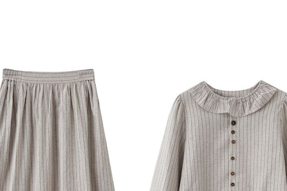 Pinstripe Blouse & A-Line Skirt Set