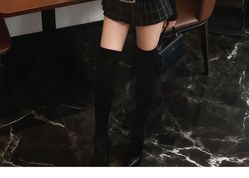 Turtleneck Tee and Plaid Mini Skirt with Belt Set