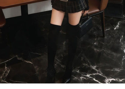 Turtleneck Tee and Plaid Mini Skirt with Belt Set