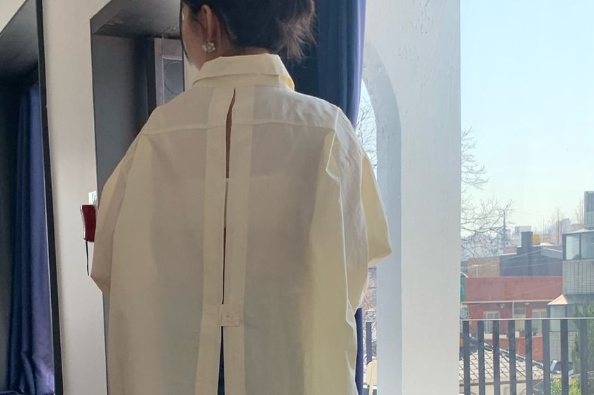 Oversized Backless Collared Long-Sleeve Shirt