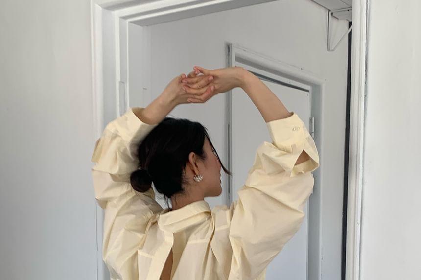Oversized Backless Collared Long-Sleeve Shirt