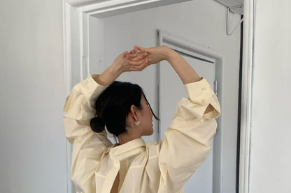 Oversized Backless Collared Long-Sleeve Shirt