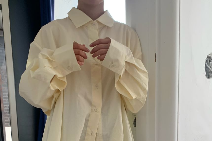 Oversized Backless Collared Long-Sleeve Shirt