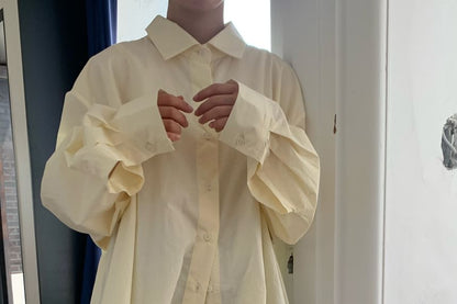 Oversized Backless Collared Long-Sleeve Shirt