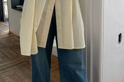 Oversized Backless Collared Long-Sleeve Shirt