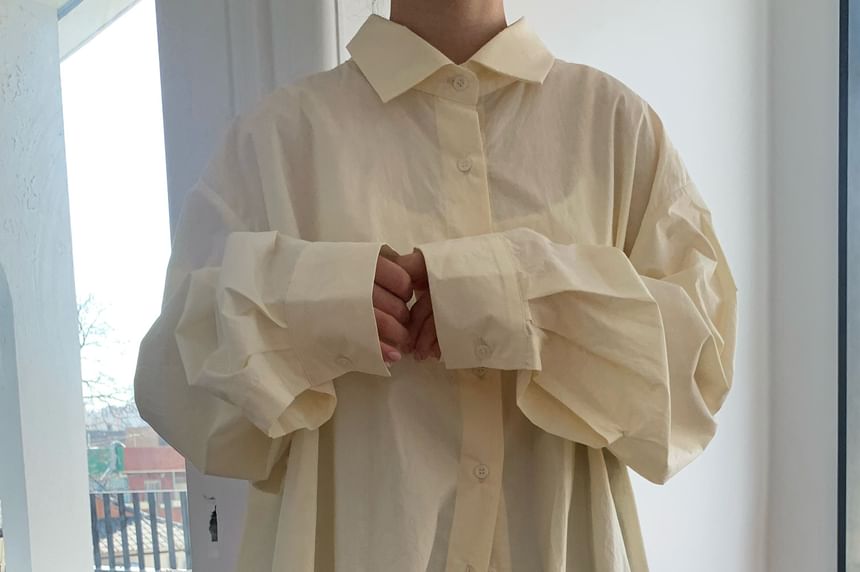 Oversized Backless Collared Long-Sleeve Shirt