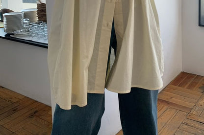 Oversized Backless Collared Long-Sleeve Shirt