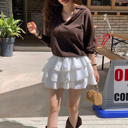 Collared V-Neck Knit Top
