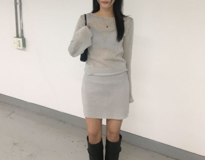Round Neck Knit Top & Pencil Skirt Set