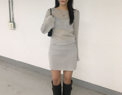 Round Neck Knit Top & Pencil Skirt Set