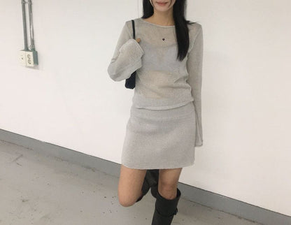 Round Neck Knit Top & Pencil Skirt Set