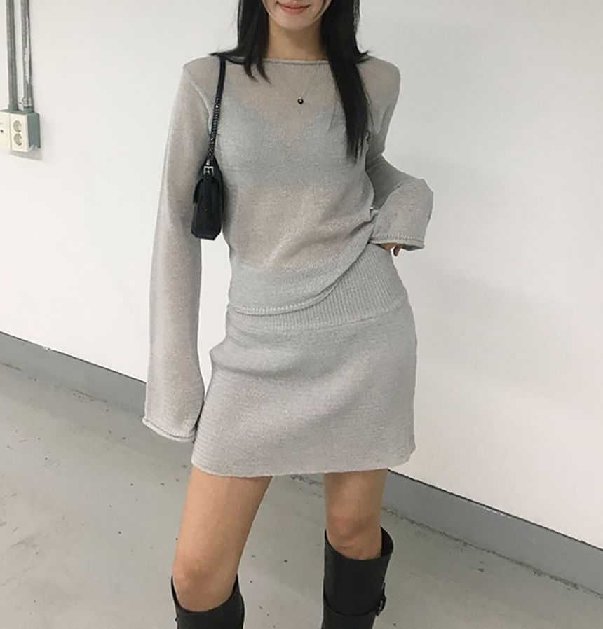 Round Neck Knit Top & Pencil Skirt Set