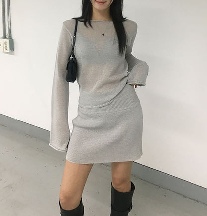 Round Neck Knit Top & Pencil Skirt Set