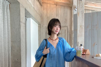 V-Neck Long-Sleeve Blouse