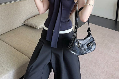 Two-Tone Cap-Sleeve Scoop Neck Tee