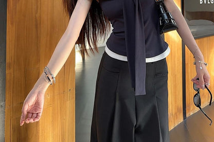 Two-Tone Cap-Sleeve Scoop Neck Tee