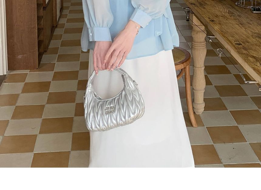 Maternity Tie-Waist Blouse with Stand Collar & A-Line Skirt Set