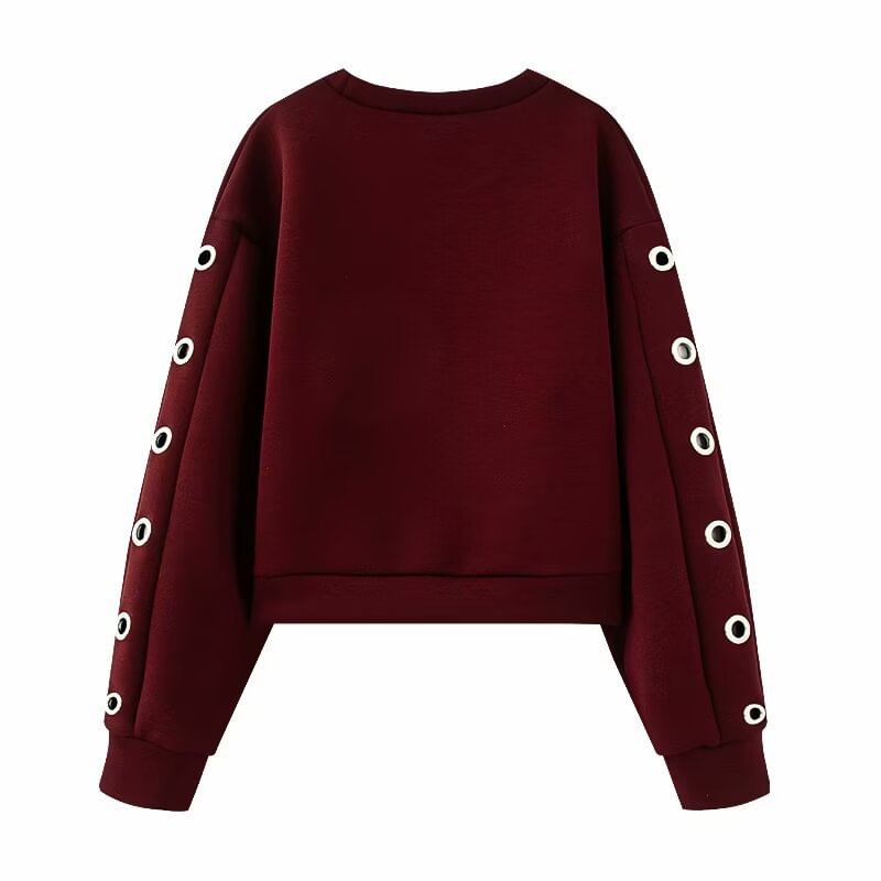 Round Neck Solid Grommet Sweatshirt / High Waist Mini A-Line Skirt