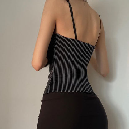 Striped Lace Trim Button-Up Camisole