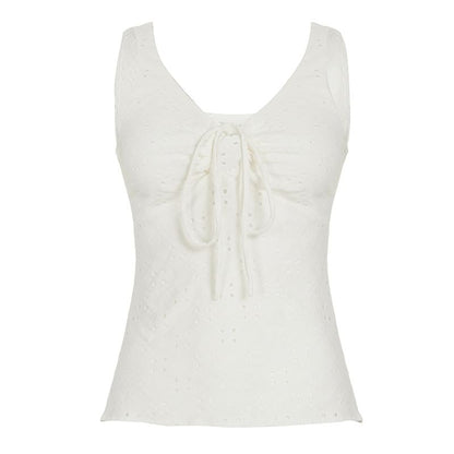 V-Neck Drawstring Eyelet Lace Tank Top