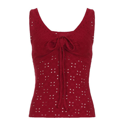 V-Neck Drawstring Eyelet Lace Tank Top
