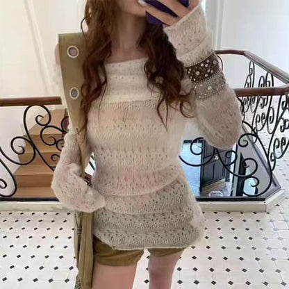 Pointelle Off-Shoulder Sweater
