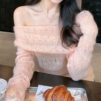 Pointelle Off-Shoulder Sweater