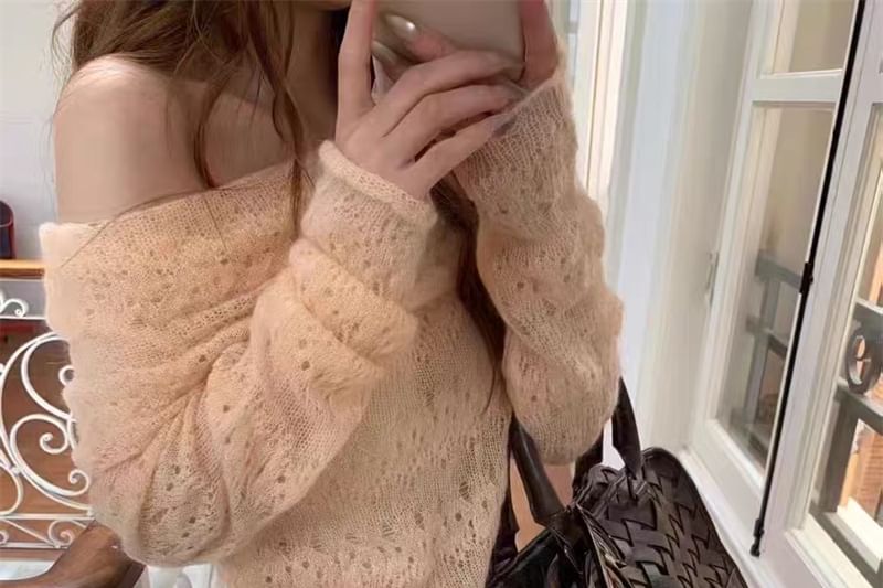 Pointelle Off-Shoulder Sweater