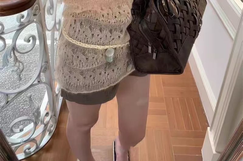 Pointelle Off-Shoulder Sweater