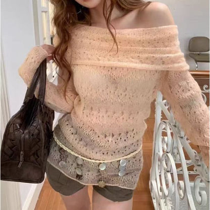 Pointelle Off-Shoulder Sweater