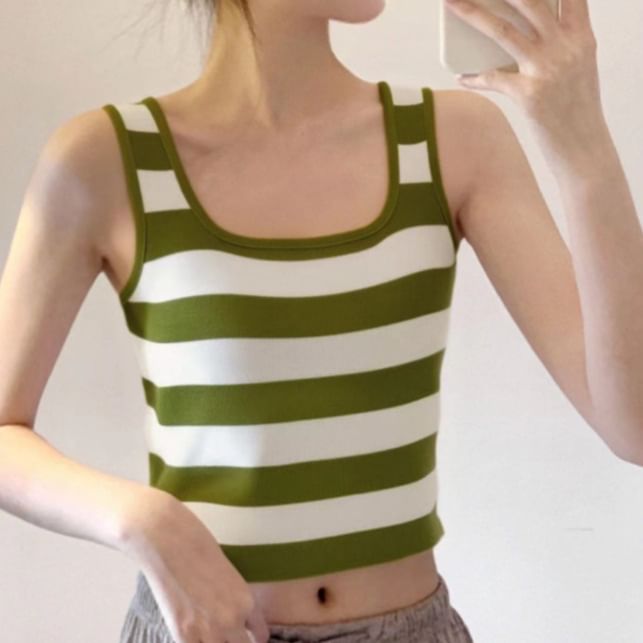 Striped Square Neck Crop Knit Top