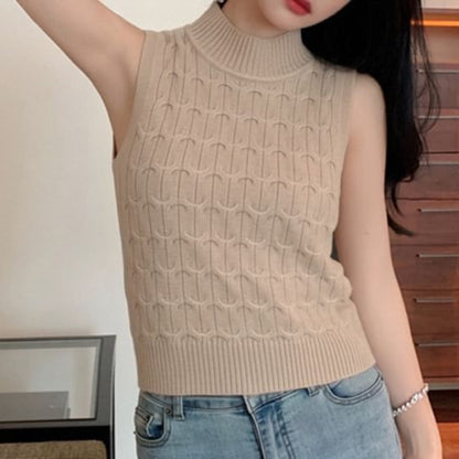 Cable Knit Sleeveless Turtleneck Top