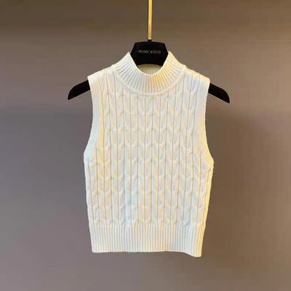 Cable Knit Sleeveless Turtleneck Top