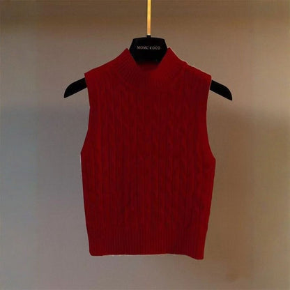 Cable Knit Sleeveless Turtleneck Top