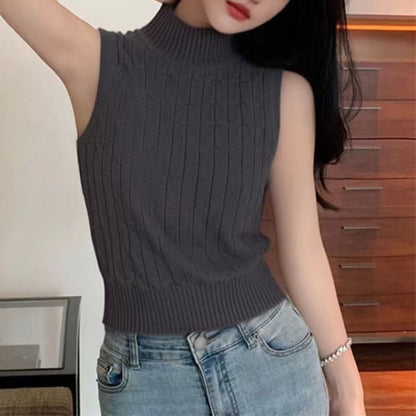 Cable Knit Sleeveless Turtleneck Top