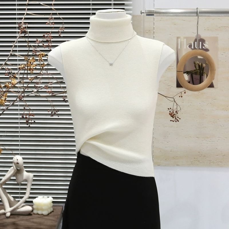 Sleeveless Turtleneck Knit Top