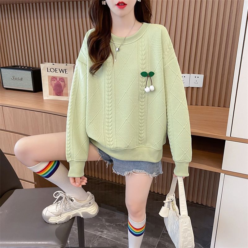Crew Neck Jacquard Pompom Pullover