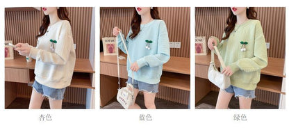 Crew Neck Jacquard Pompom Pullover