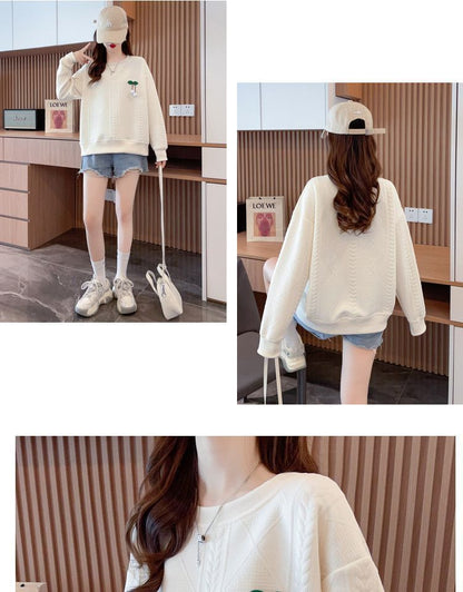 Crew Neck Jacquard Pompom Pullover