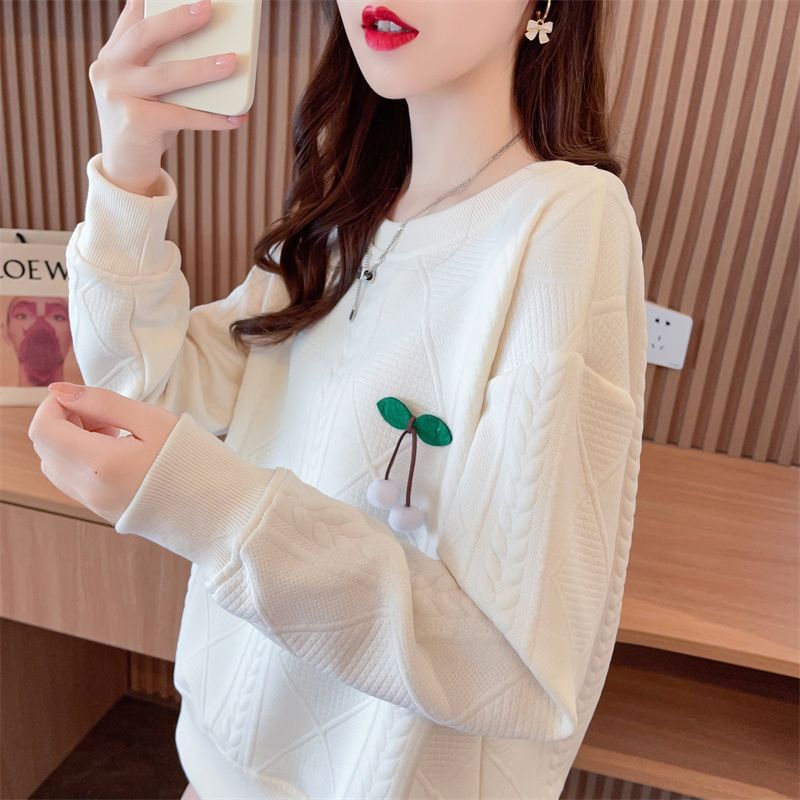 Crew Neck Jacquard Pompom Pullover