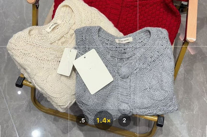 Cable Knit Short-Sleeve Button-Up Top