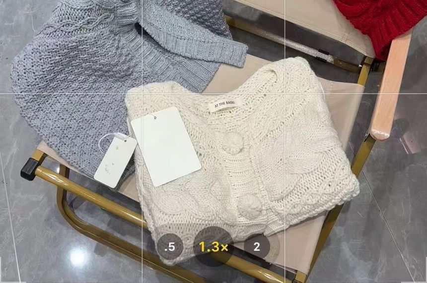 Cable Knit Short-Sleeve Button-Up Top