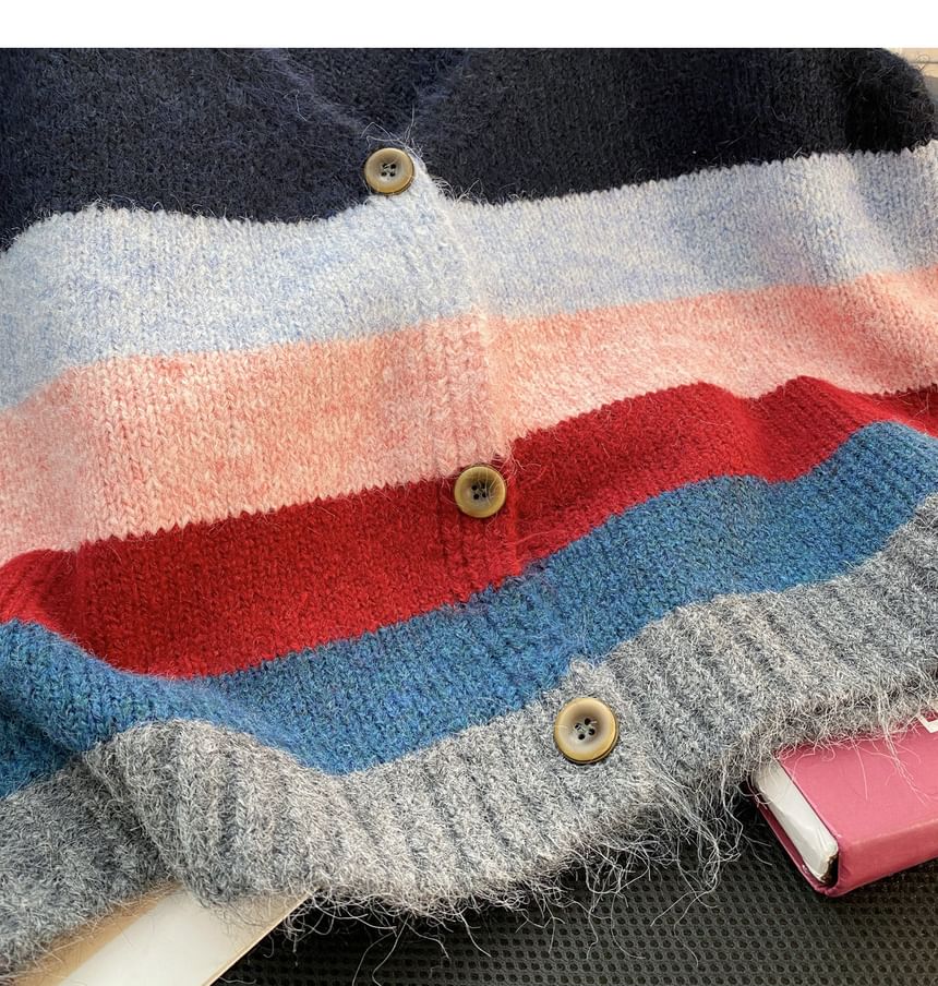 Striped V-Neck Button-Front Knit Camisole