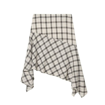 Plaid Crop Top & Asymmetrical A-Line Skirt Set